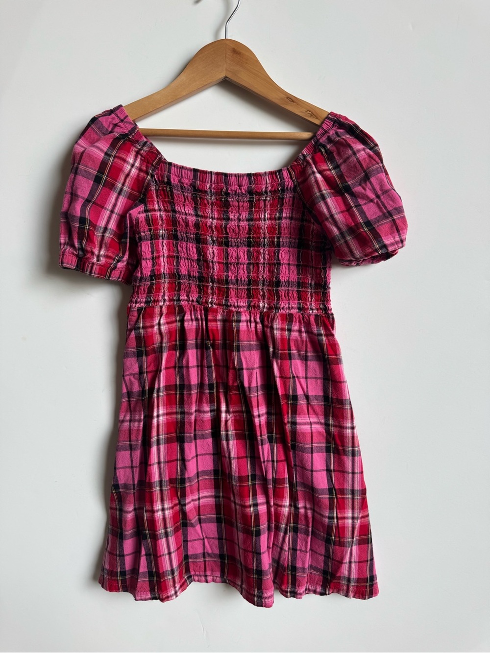 Giles Old Navy Pink Plaid Smocked Puff-Sleeve Dress